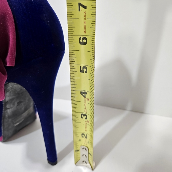 Qupid Blue/Dark Pink Velvet Peeptoe Platform Stilettos Sz 8.5 - Picture 6 of 8
